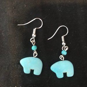 Turquoise Zuni Bear Earrings